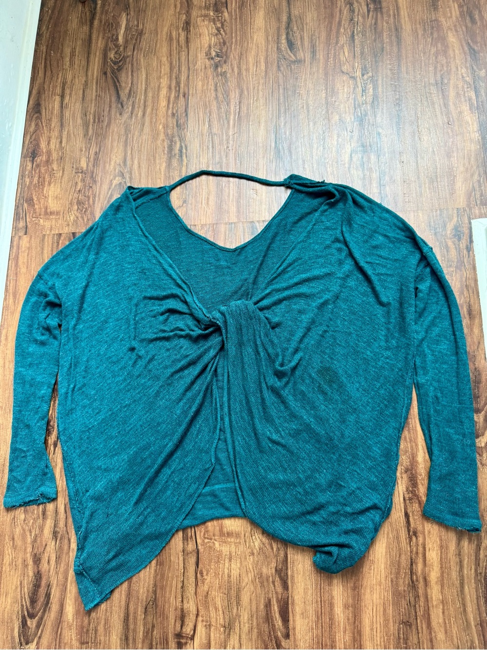Women’s Twist-Front Teal Long-Sleeve Top, Size S